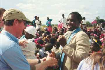 Duane greeted by Rev Gondwe at Elangeni