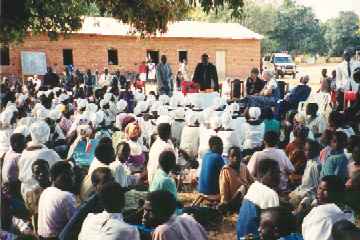 Outdoor worship service at Engalaweni